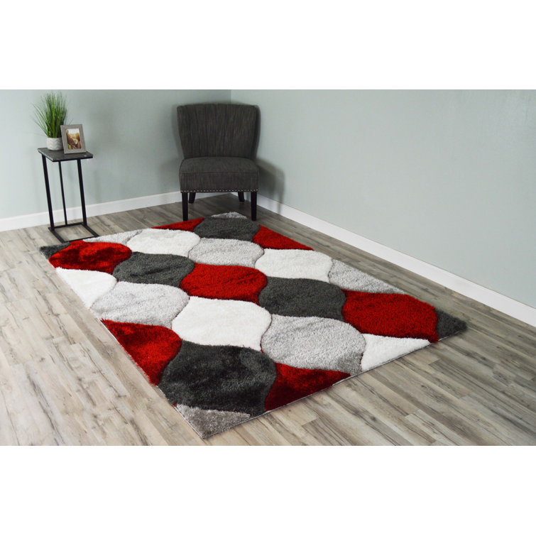 Orren Ellis Toula Geometric Black/Grey/Red Area Rug Wayfair Canada